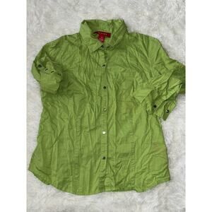 A Line Women’s Sz. 10 Green Roll Up Sleeves Blouse. Cute, Fun